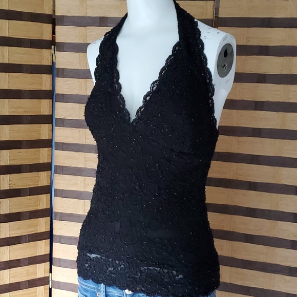 Cache Tops - Cache beaded lined stretch halter top